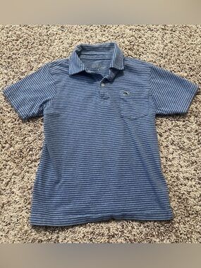 Vineyard Vines Boys Blue Striped Polo with Whale Logo Size 6